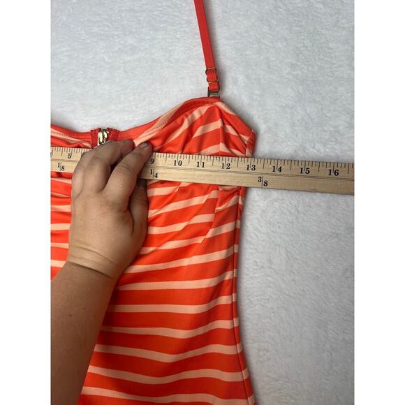 Michael Michael Kors Coral Striped Strapless ZipUp One Piece Swim Sz 8 Hamptons - Picture 8 of 10